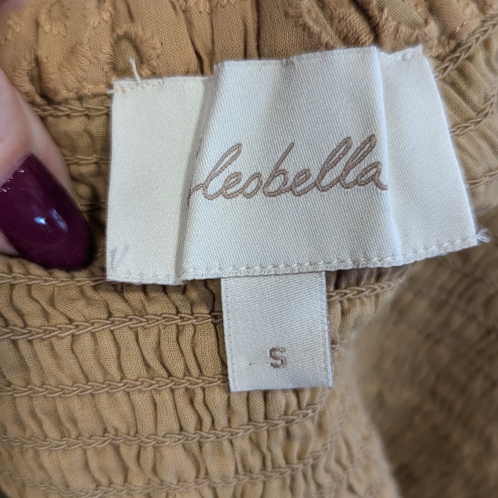 Puff-Sleeve Eyelet Midi Dress in Camel - Picture 11 of 13